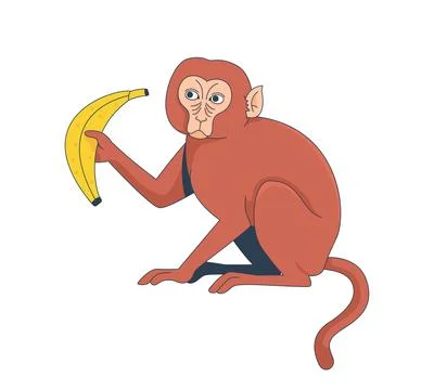 Macaque monkey holding banana while seated 2D cartoon character Illustrazione stock