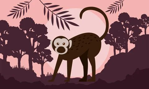 Macaque monkey in landscape イラスト素材