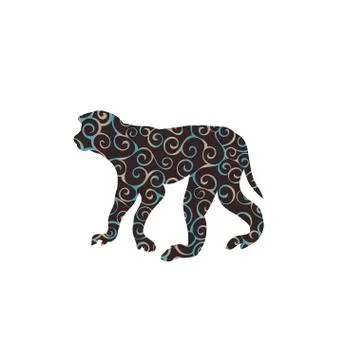 Macaque monkey primate spiral pattern color silhouette animal イラスト素材