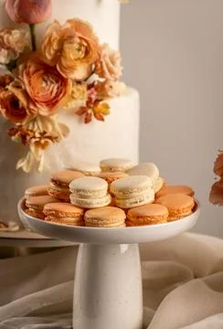 Macaron and wedding cake Stock Photos
