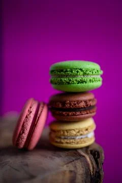 Macaron Cakes Or Macaroon On Colored Background, Sweet Stock Photos