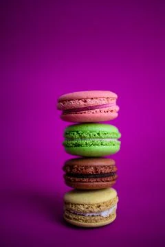Macaron Cakes Or Macaroon On Colored Background, Sweet Stock Photos
