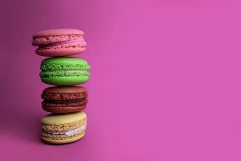 Macaron Cakes Or Macaroon On Colored Background, Sweet Stock Photos
