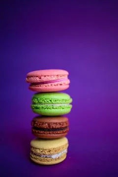Macaron Cakes Or Macaroon On Colored Background, Sweet Stock Photos