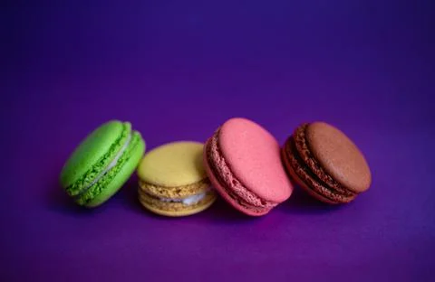 Macaron Cakes Or Macaroon On Colored Background, Sweet Stock Photos