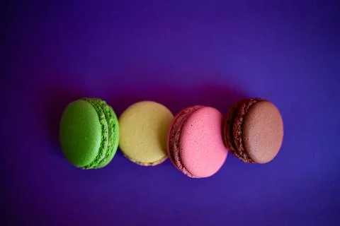 Macaron Cakes Or Macaroon On Colored Background, Sweet Stock Photos