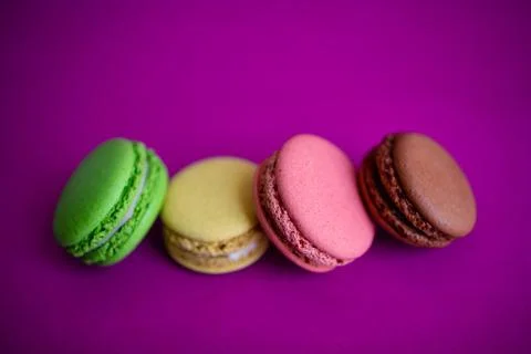 Macaron Cakes Or Macaroon On Colored Background, Sweet Photos