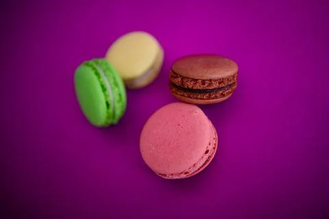 Macaron Cakes Or Macaroon On Colored Background, Sweet Stock-Fotos