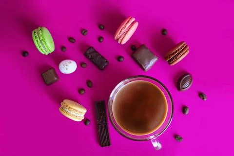 Macaron Cakes Or Macaroon On Colored Background, Sweet Stock Photos