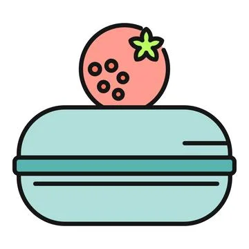 Macaron cookie with strawberry flat color icon Stock Illustration