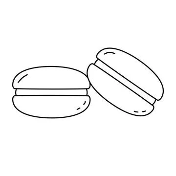 Macaron dessert or cookie filled with buttercream, doodle style vector outline Stock Illustration