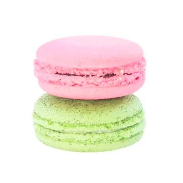 Macaron double layer with green tea and strawberry flavour Stock Photos