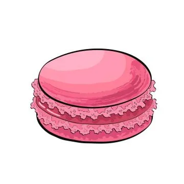 Macaron or macaroon biscuits cake, sketch vector illustration isolated on whi Stock Illustration