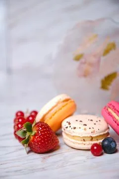 Macaron pink, orange and beige, blue on marble style. A beautiful and beaut.. Stock Photos