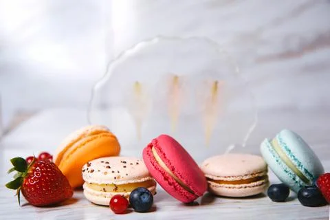 Macaron pink, orange and beige, blue on marble style. A beautiful and beaut.. Foto stock