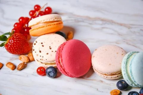 Macaron pink, orange and beige, blue on marble style. A beautiful and beaut.. Foto stock