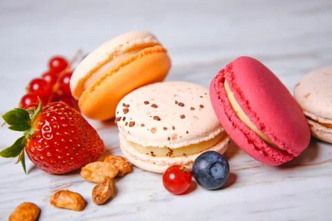 Macaron pink, orange and beige, blue on marble style. A beautiful and beaut.. Stock Photos
