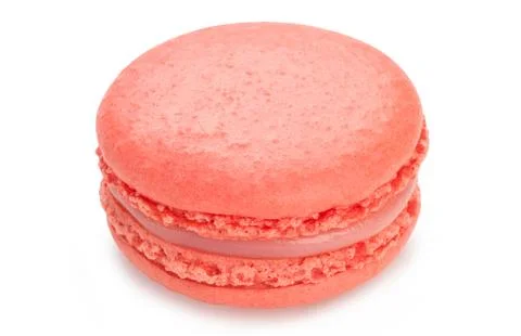 Macaron strawberry cookie isolated on a white background. French confection. Stock Photos