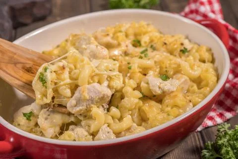Macaroni with cheese, chicken Stock Photos
