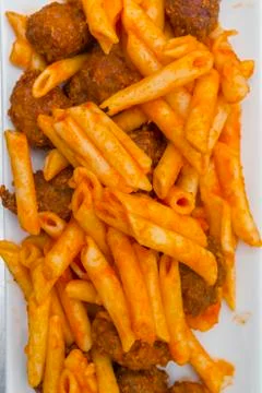 Macaroni with meat balls Stock Photos