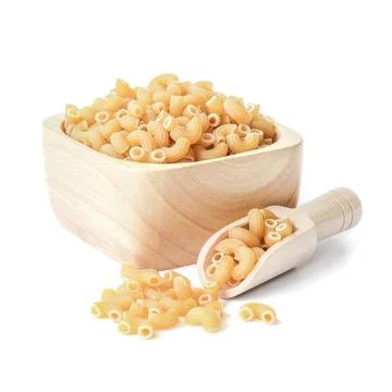 Macaroni pasta close up on white background. Stock Photos
