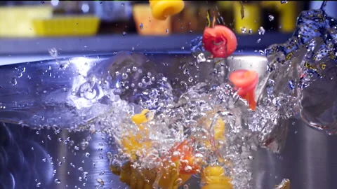 Macaroni Pasta Falling Down in to the pot Super Slow motion 1000 fps Stock Footage 130924334