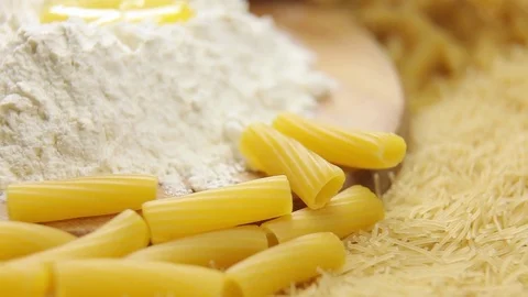 Macaroni products, flour, eggs Video stock 71977828