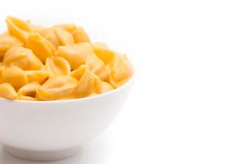 Macaroni Shells and Cheese on a White Background Foto stock