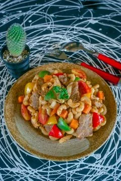 Macaroni  with tomato Fotos Stock