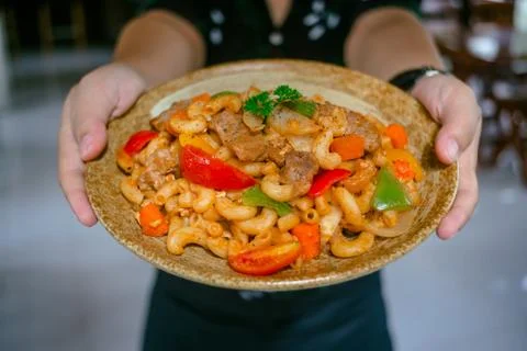 Macaroni  with tomato Fotos Stock