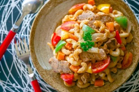 Macaroni  with tomato Fotos de archivo