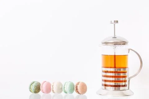 Macarons and tea 스톡 사진