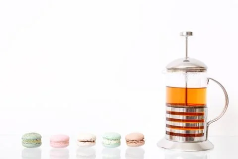 Macarons and tea Stock Photos