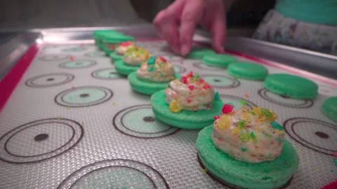 Macarons being topped Video stock 168468443