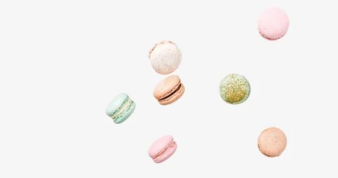 Macarons cake, fly falling pattern macaroon Stock Footage 97605402