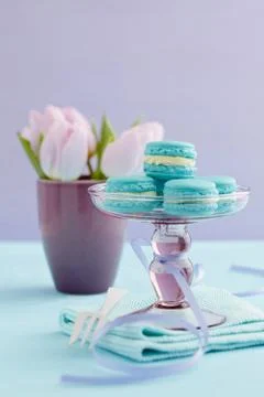 Macarons on cake stand Stock Photos