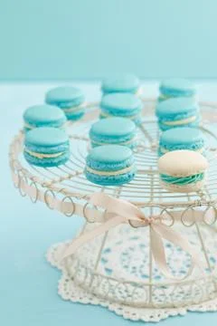 Macarons on cake stand Stock Photos