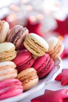 Macarons  for Christmas selective focus  macro text over lay Fotos Stock