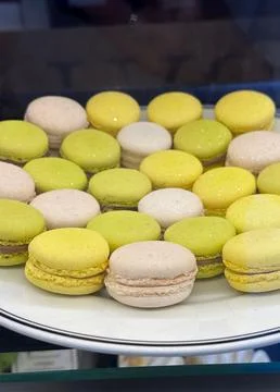 Macarons on display in a cafe Stock Photos