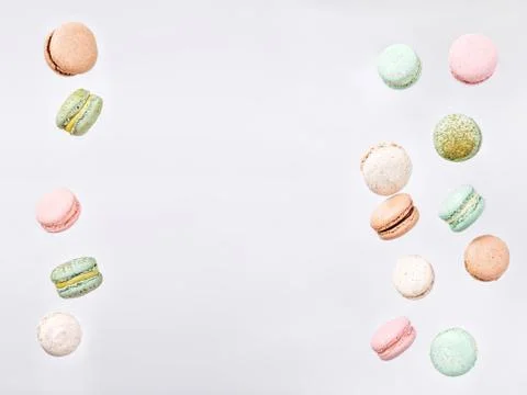 Macarons, fly falling sweet macaroon Stock Photos