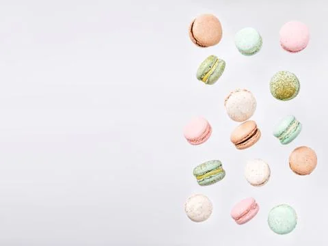 Macarons, fly falling sweet macaroon Stock Photos