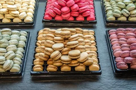 Macarons in a French pastry shop Stock Photos