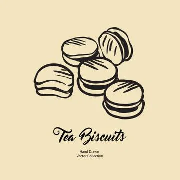 Macarons isolated hand drawn vector line illustration in old style. Vector te Stock Illustration