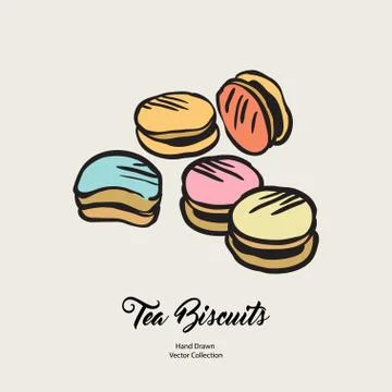 Macarons isolated hand drawn vector line illustration in old style. Vector te Stock Illustration