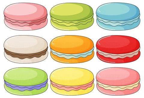 Macarons in nine flavors Stock Illustration