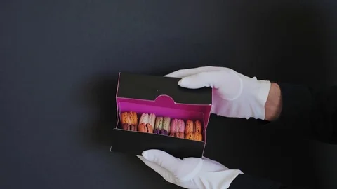 Macarons presented inside the gift box Stock-Footage 73301304