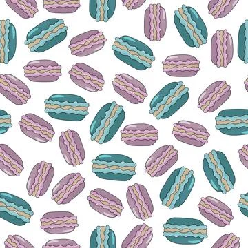 Macarons seamless pattern. Colorful cartoon illustration on white background. Stock Illustration