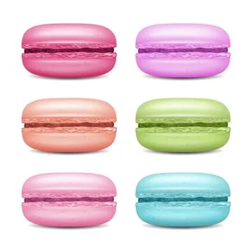 Macarons Set Vector. Realistic Tasty Colourful French Macaroons. Isolated Stock Illustration
