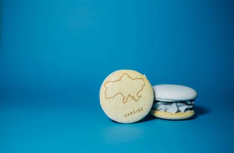 Macarons in shape maps of Ukraine Stock Photos