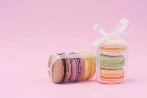 Macarons stack together with bow tie. Stock Photos